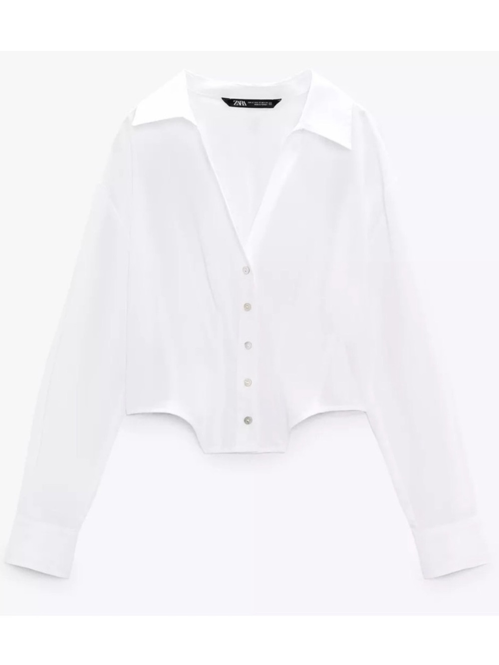 Zara White Cropped Button-Down Blouse